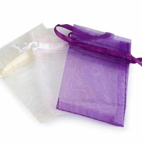 10pc Light Cream Fabric Drawstring Organza Gift Bags 4.5x7cm Custom Canvas Cord Bags sku-244275