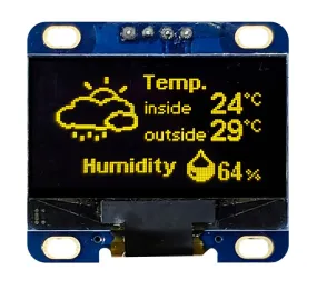 Afficheur OLED, Midas, 1.28pouce, Matrice passive, Jaune, 128 x 64pixels, COB, interface I2C