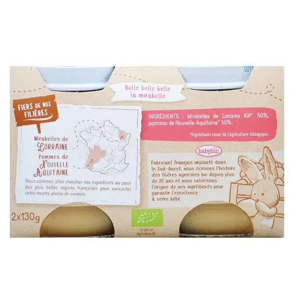 Babybio Fruits Pot Pomme Mirabelle Quetsche +4m Bio 2 x 130g