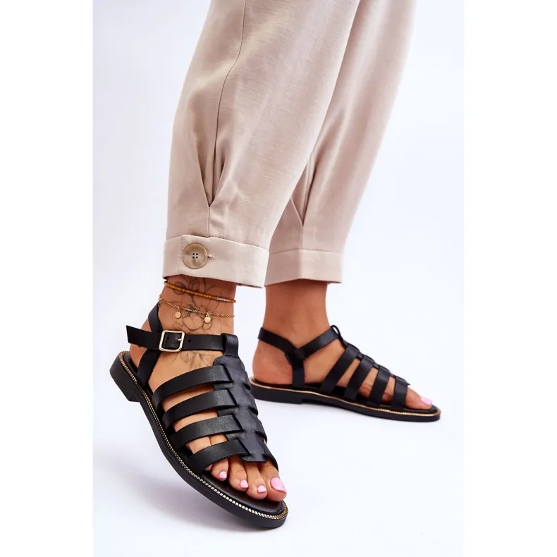 black leather Lawren sandals with straps by Lemar