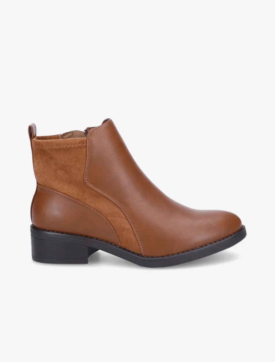 Bottines en simili et suédine - Camel