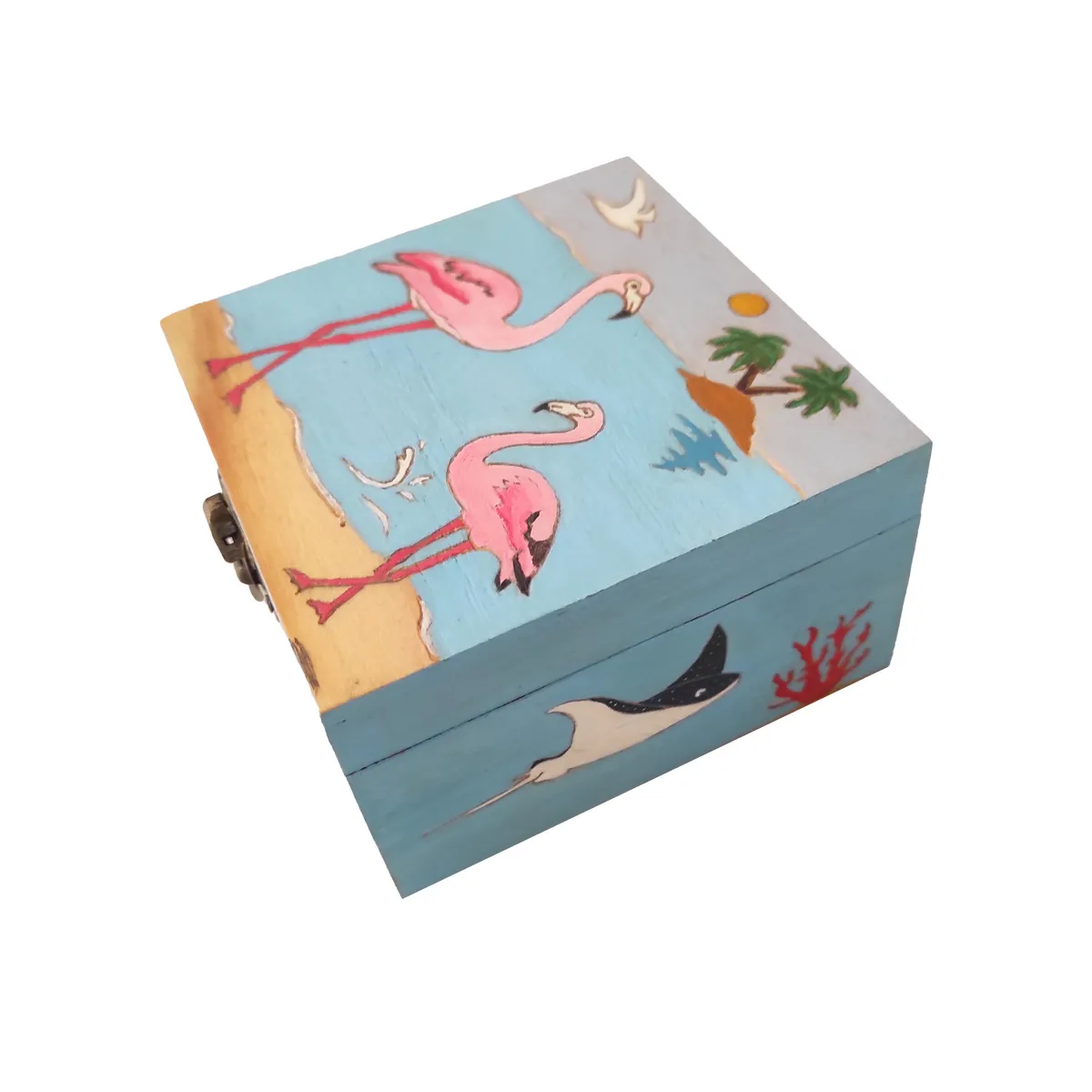 Boîte en bois flamant rose