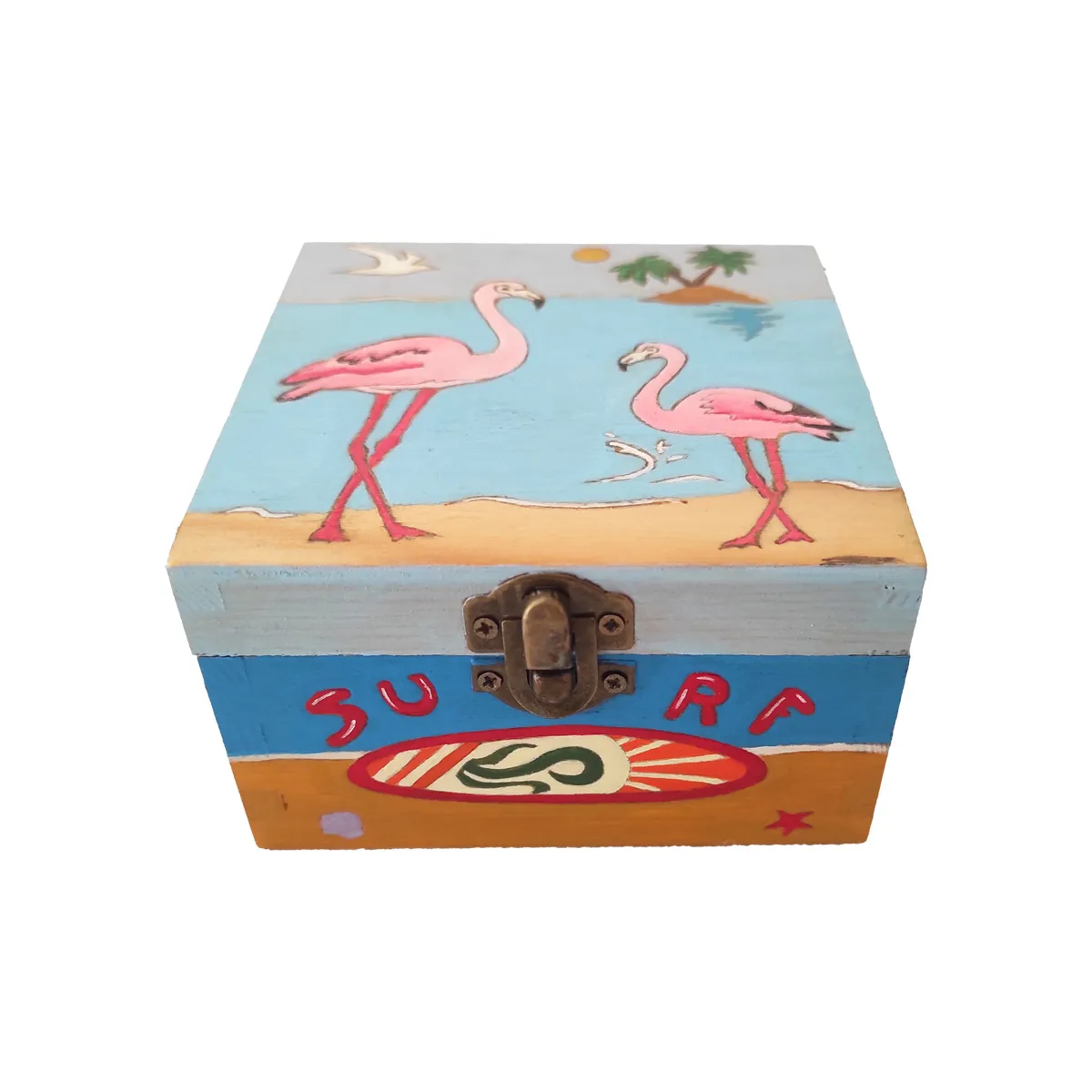 Boîte en bois flamant rose