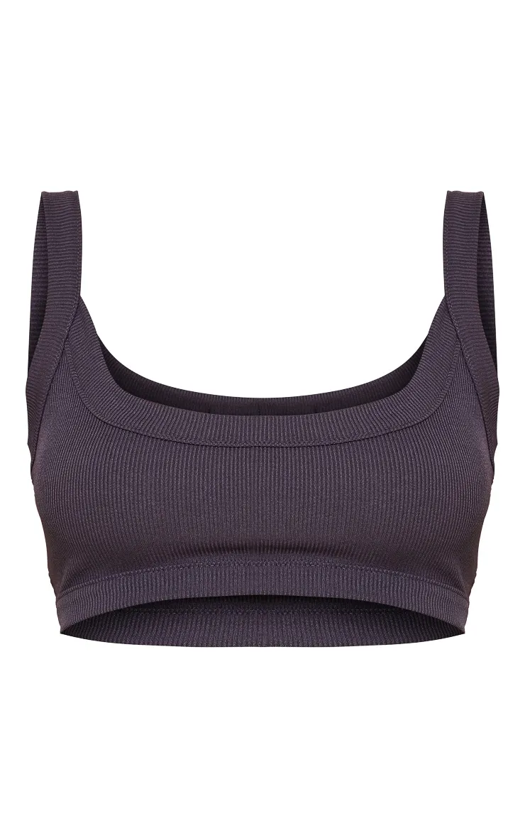 Charcoal Gray Ribbed Strappy Bralette