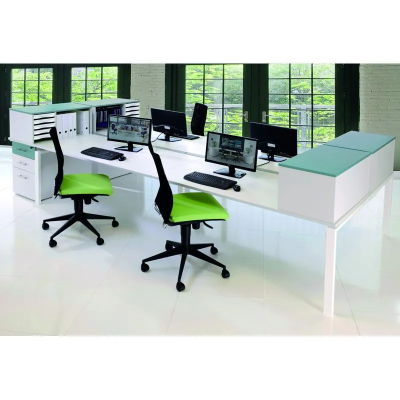 Bureau Bench IRIS - L160 cm - Plan suivant - Pieds blanc - plateau imitation Chêne clair