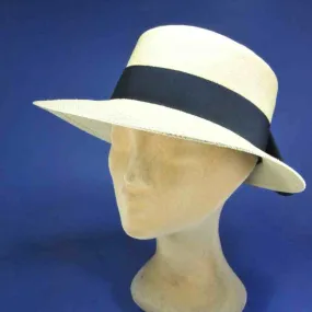Navy Blue Cap, Panama Straw Hat, 8 cm Brim | Women