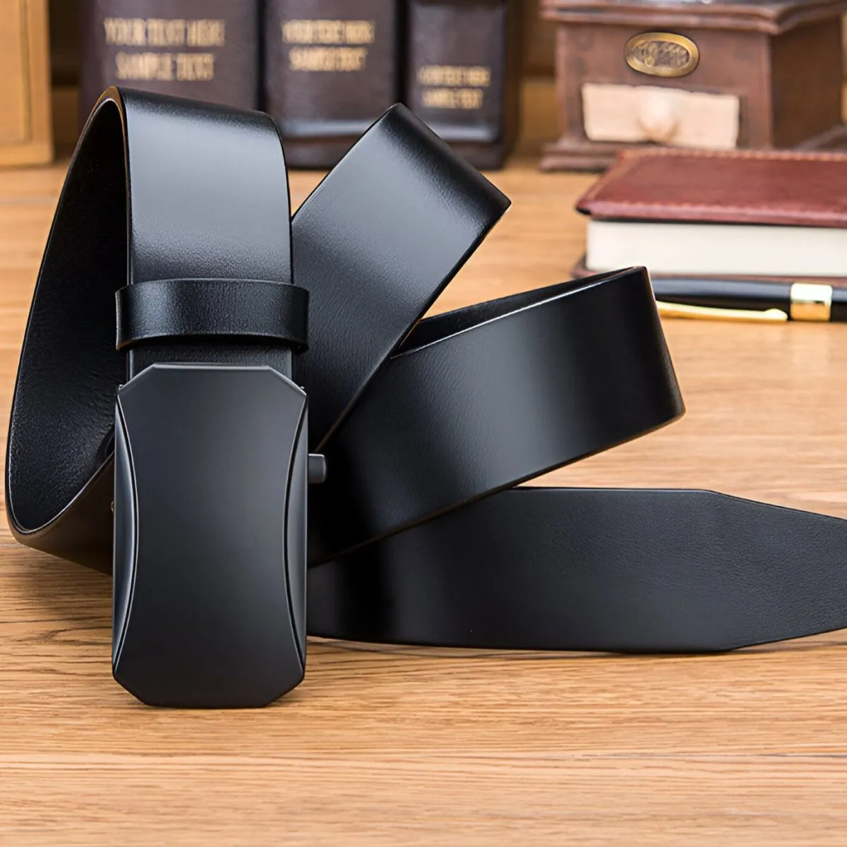 Ceinture de costume en cuir, boucle automatique, pour Homme, modèle Antonio
