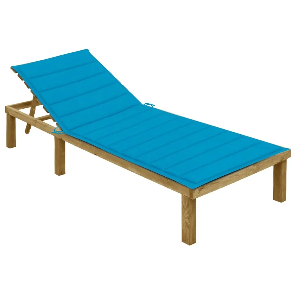 Chaise longue avec coussin bleu bois de pin imprégné