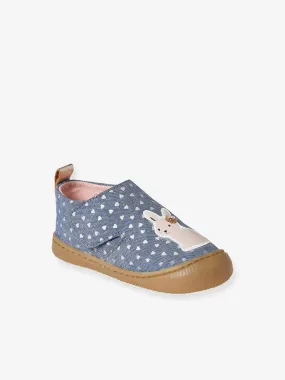 Chambray Blue Printed Canvas Baby Shoes with Velcro Straps - Vertbaudet