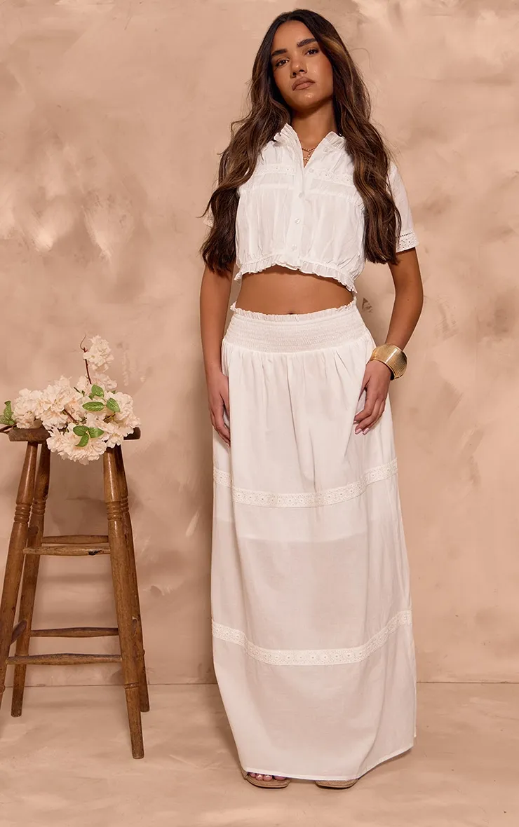 Chemise effet lin blanche brodée à manches courtes