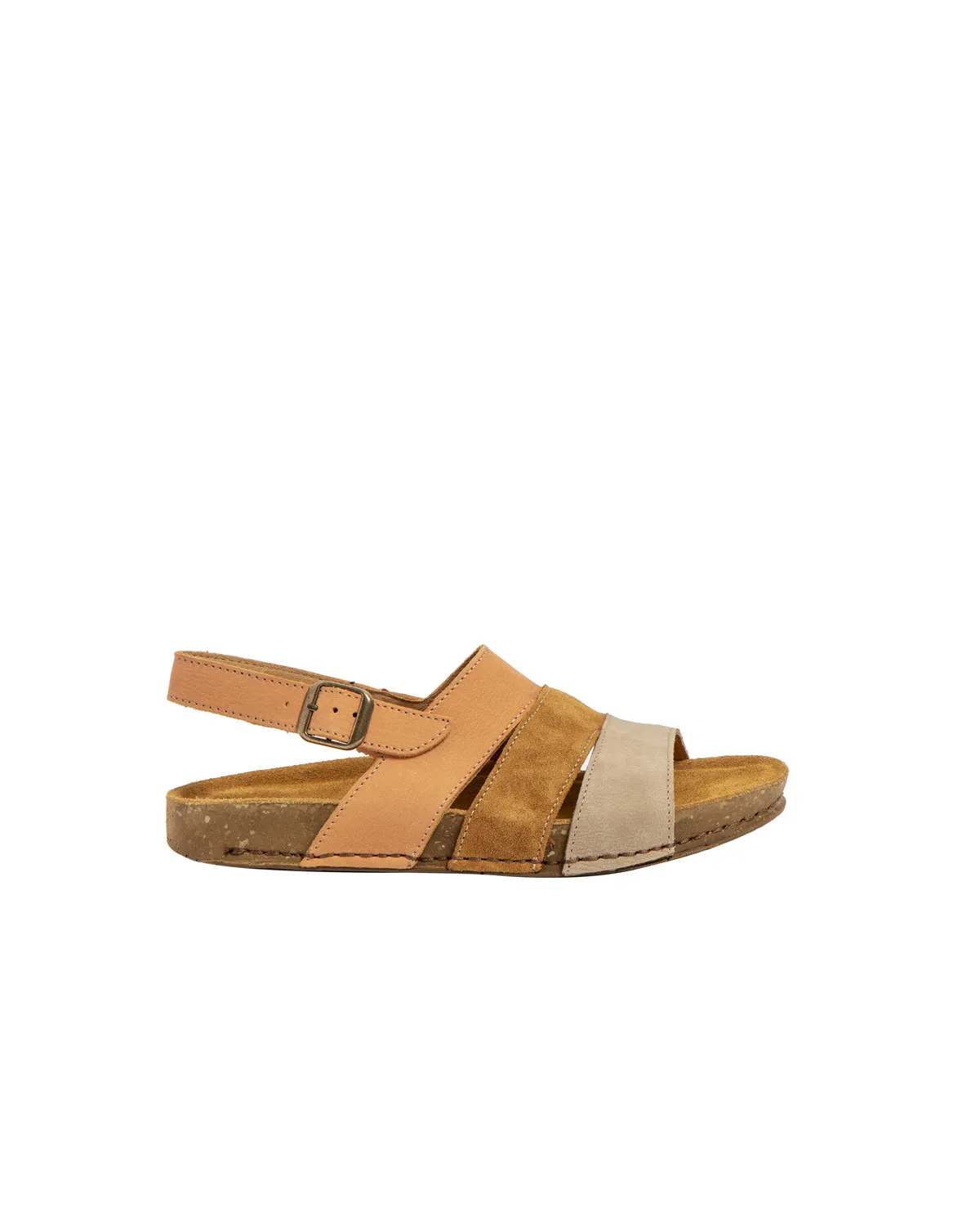 Comfortable Flat Leather and Suede Sandals - Brown