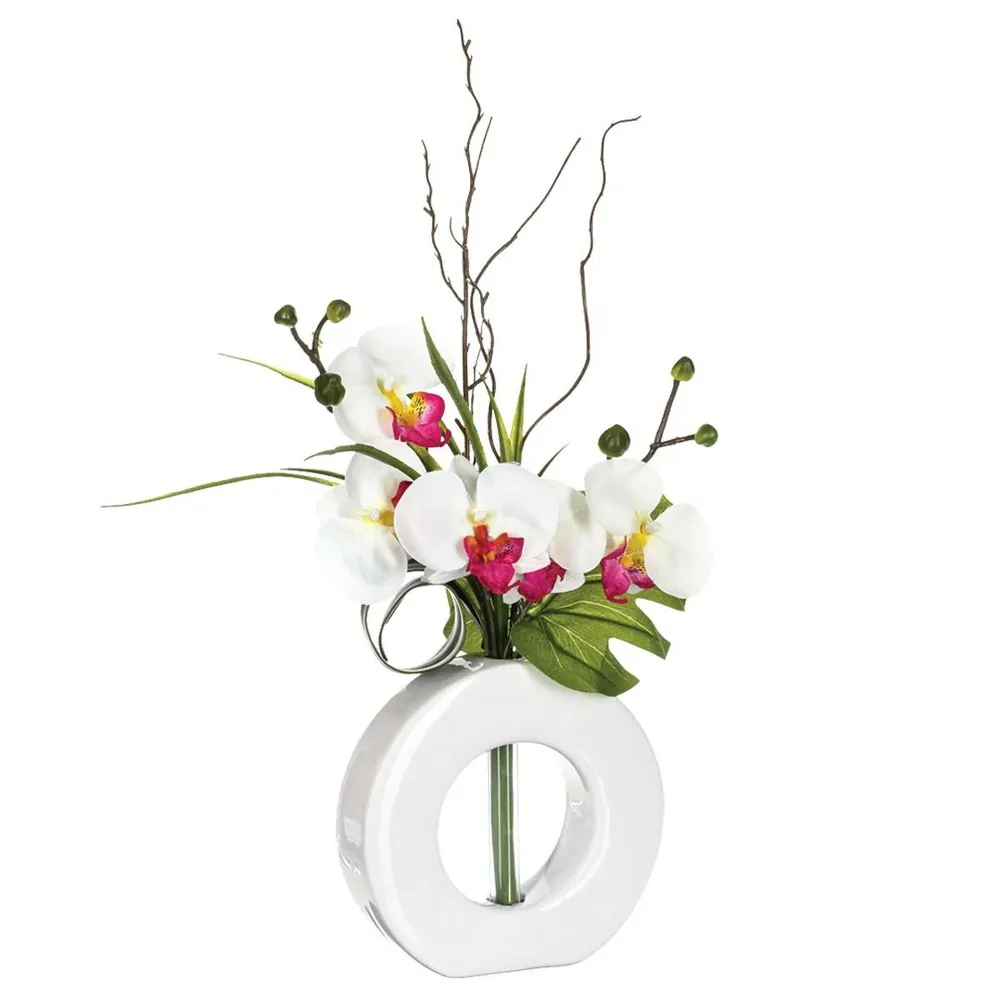 Composition florale artificielle d'orchidées avec vase céramique h 44 cm