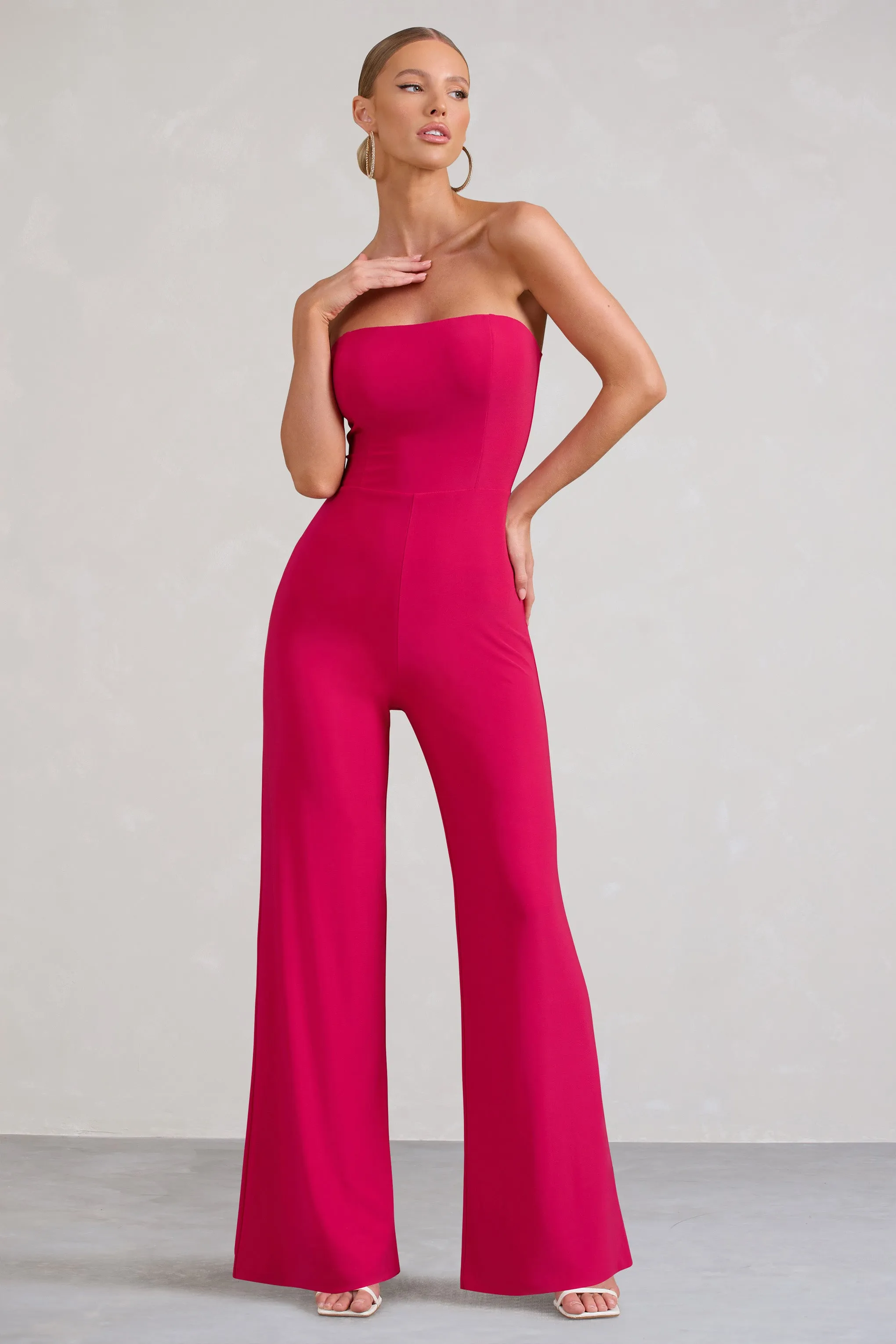 Darya | Pink Bandeau Jumpsuit with Wide Legs