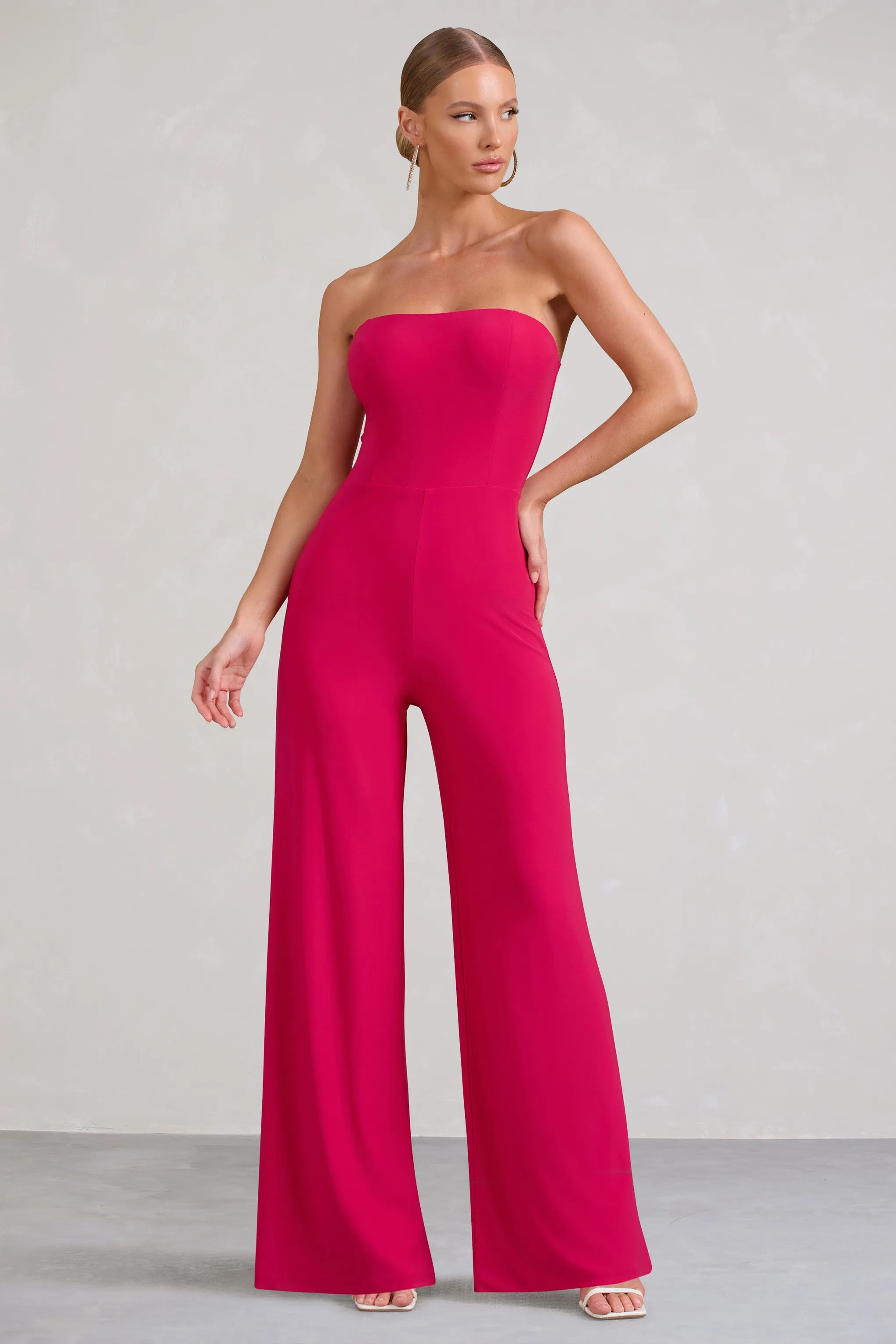 Darya | Pink Bandeau Jumpsuit with Wide Legs