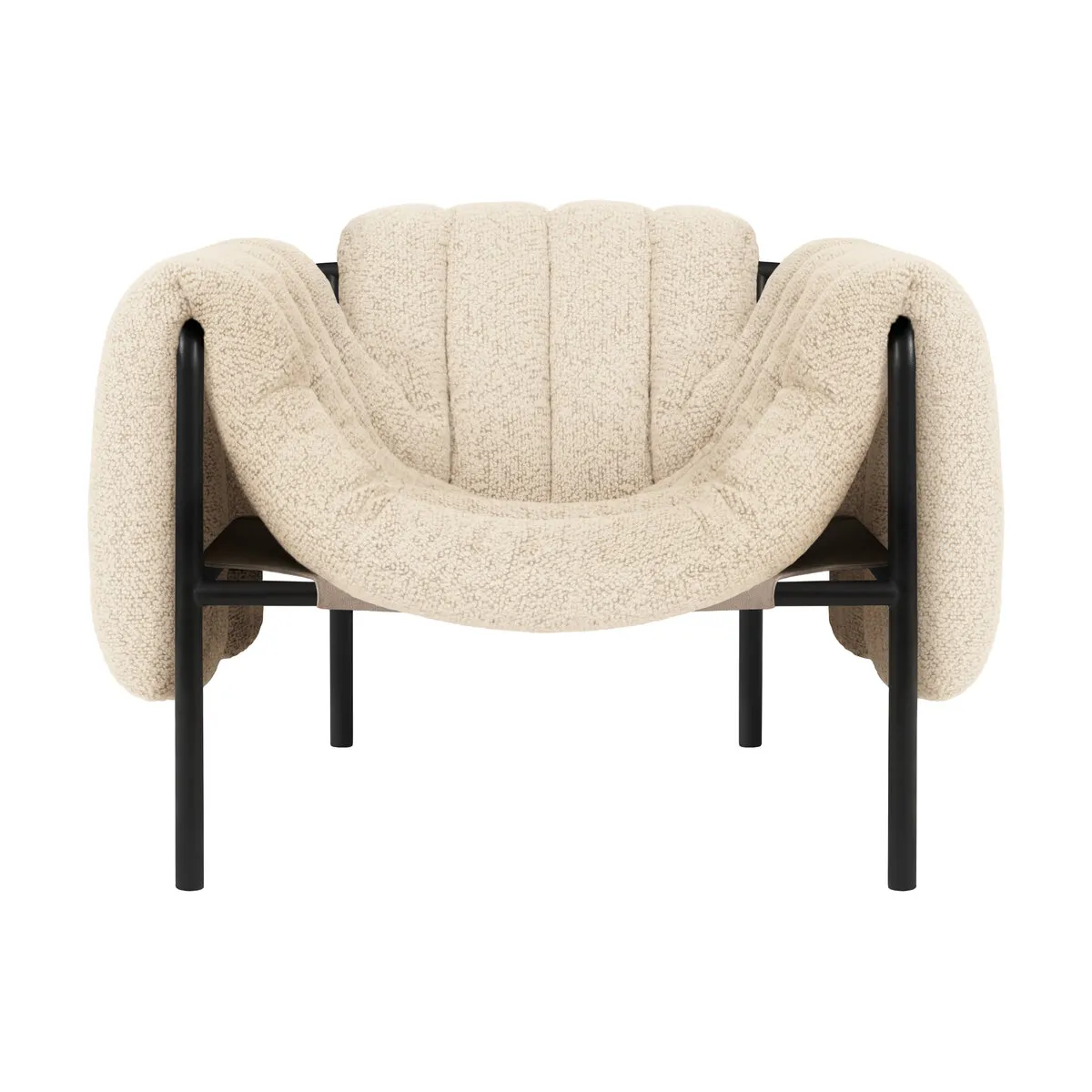 Fauteuil lounge en laine beige et acier noirPuffy