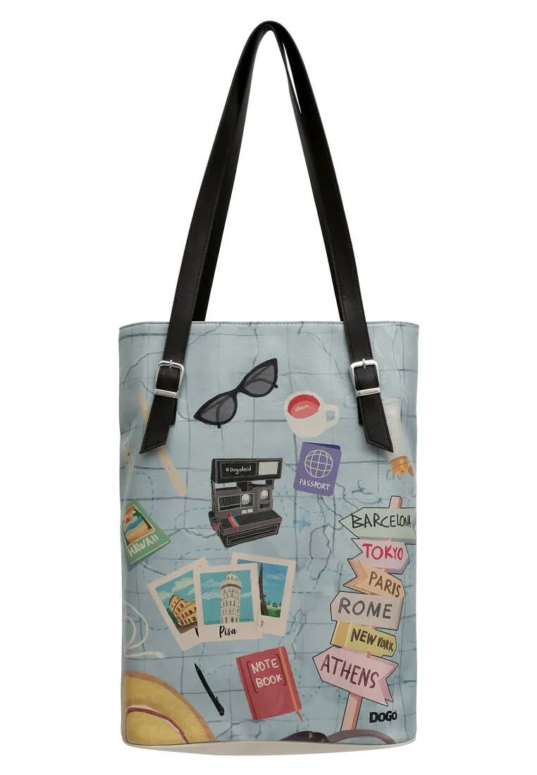 Femme Cuir Vegan Bleu Sac d'épaule - Ready to Travel Motif