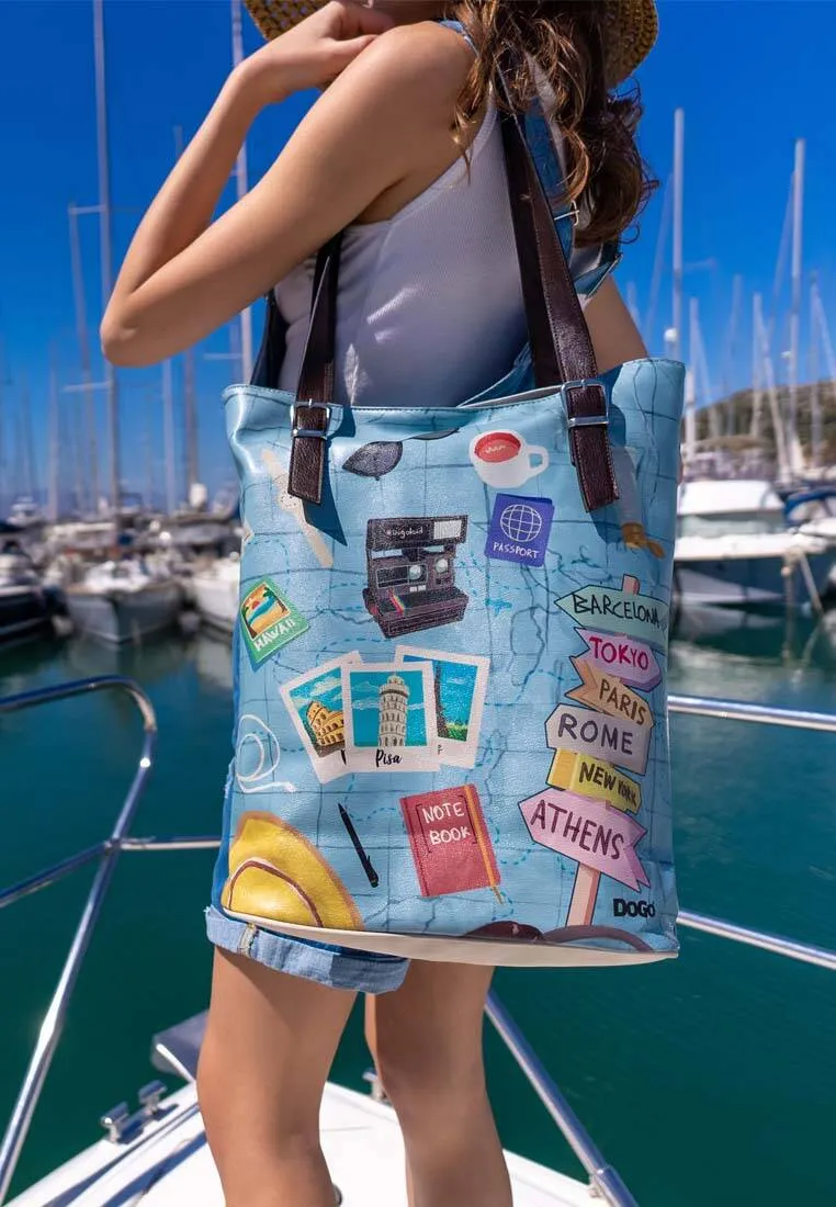 Femme Cuir Vegan Bleu Sac d'épaule - Ready to Travel Motif