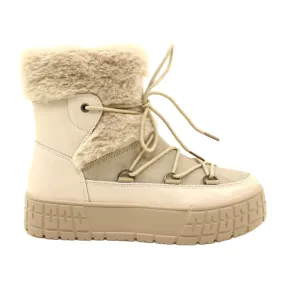 Beige Lace-Up Snow Boots with Patent Fur Trim by Filippo Bottines