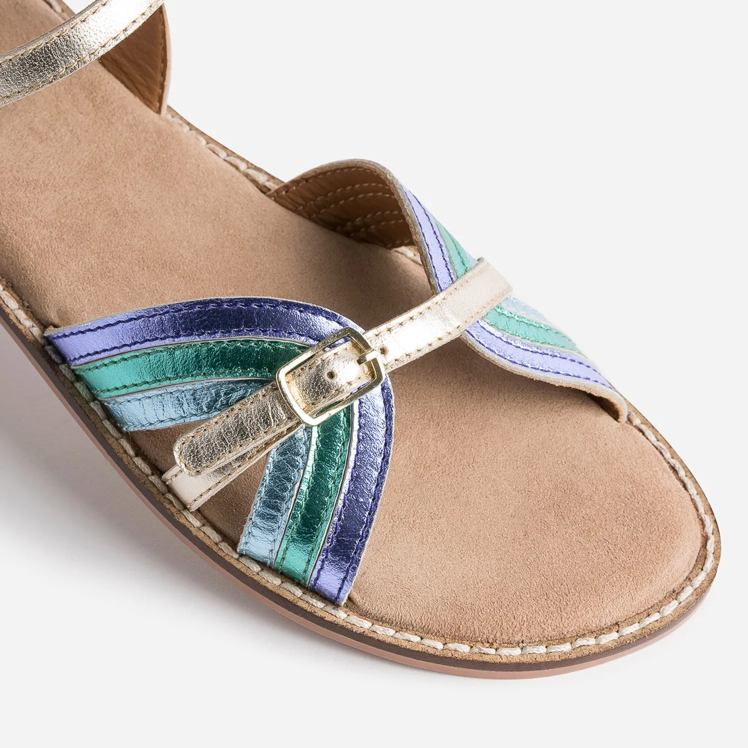 Golden Leather BUGGY Sandal with 3 Colorful Straps - Kids Sandals | ERAM