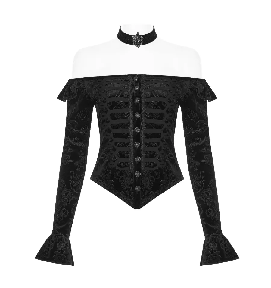 gothique romantique femme PUNK RAVE velours noir-rouge de luxe