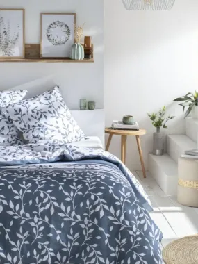 Housse de couette  Denim Flower Garden + taie(s) 100% coton 57 fils - Bleu