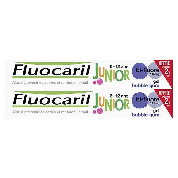 JUNIOR - Dentifrice goût Bubble Gum 6-12ans, 2x75ml | Fluocaril  - Parapharmacie Boticinal