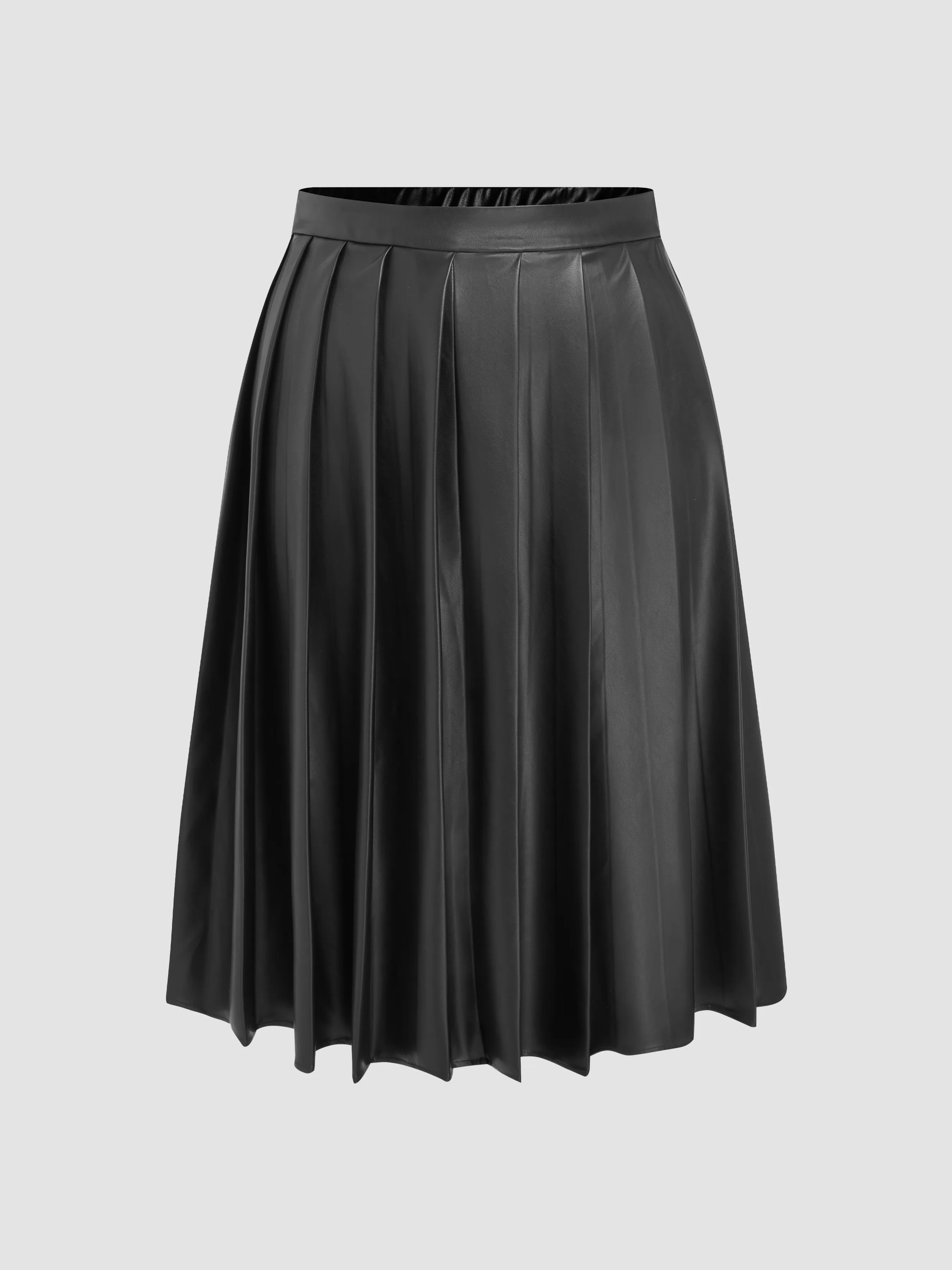  Jupe Maxi Plissée en Simili Cuir à Taille Moyenne Curve & Plus