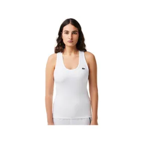 Lacoste Ribbed White Slim Fit Women's Sports Tank Top