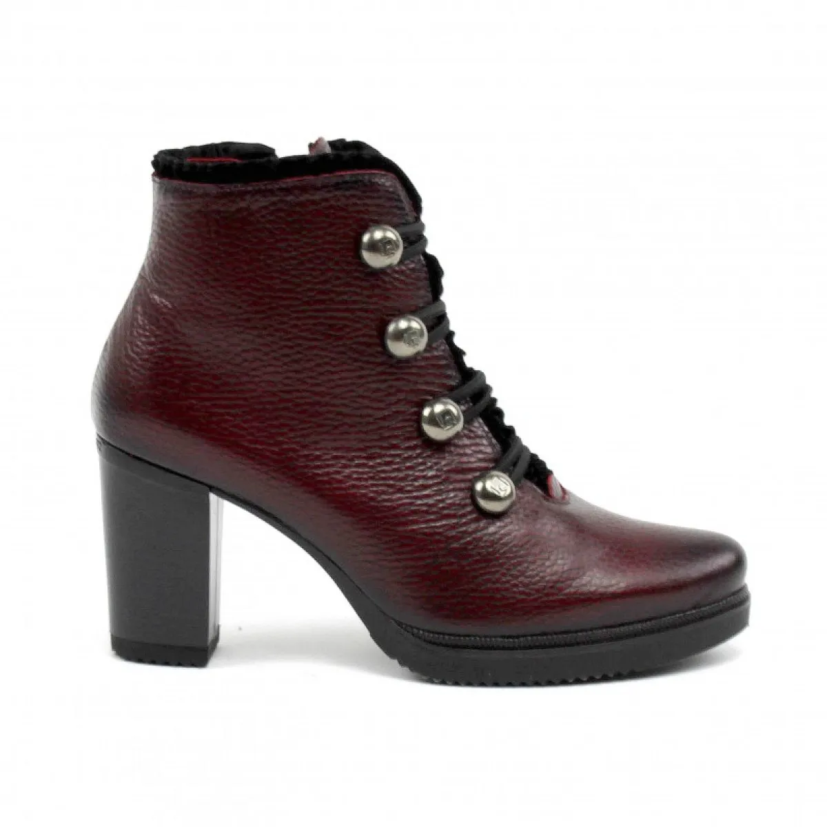 Leather Grained High Heel Booties - Bordeaux