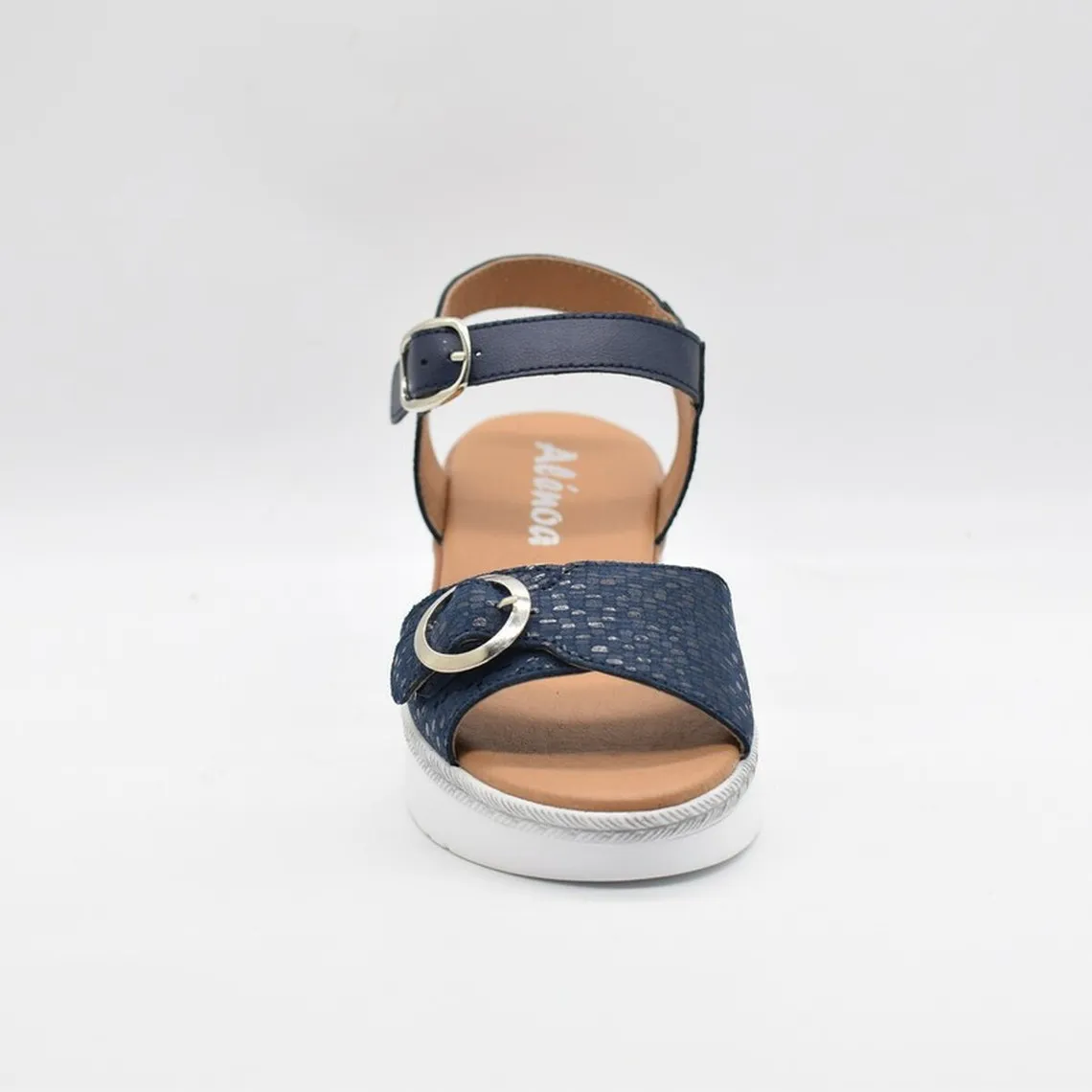 Navy leather wedge sandals for women | 3 Suisses