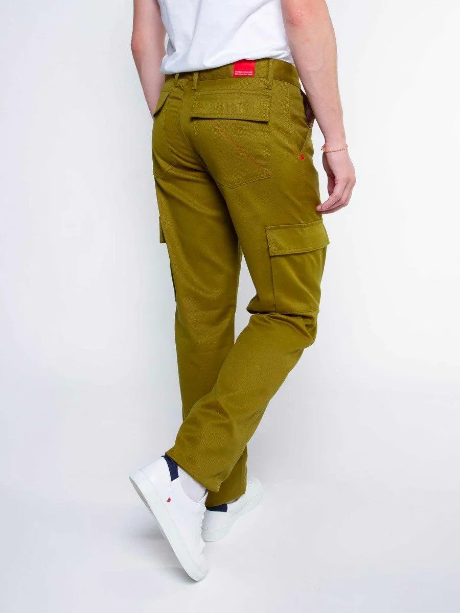 Organic Cotton Denim Cargo Pants for Men in Olive Green | 1083