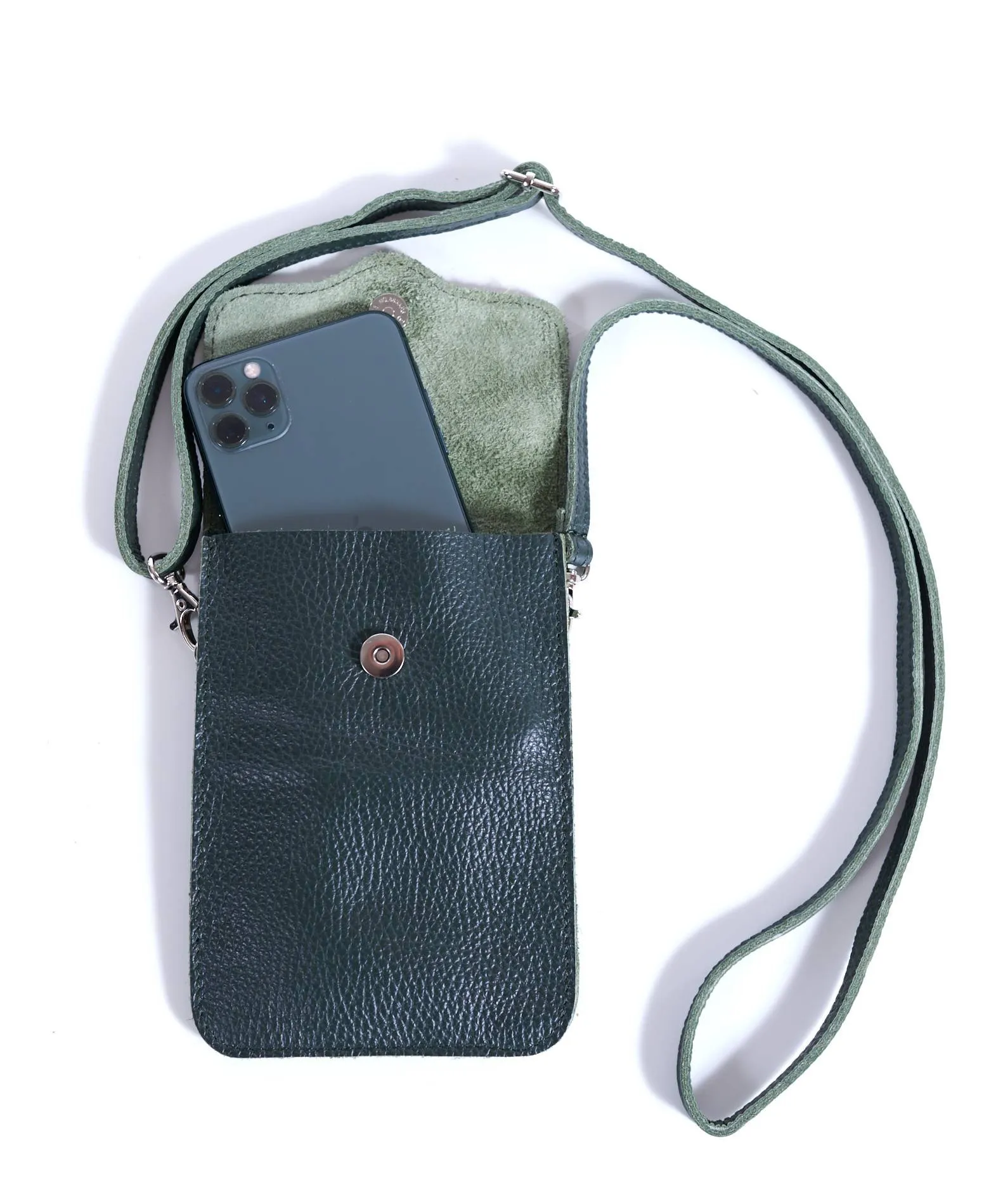 Noah Green Leather Crossbody Cell Phone Bag