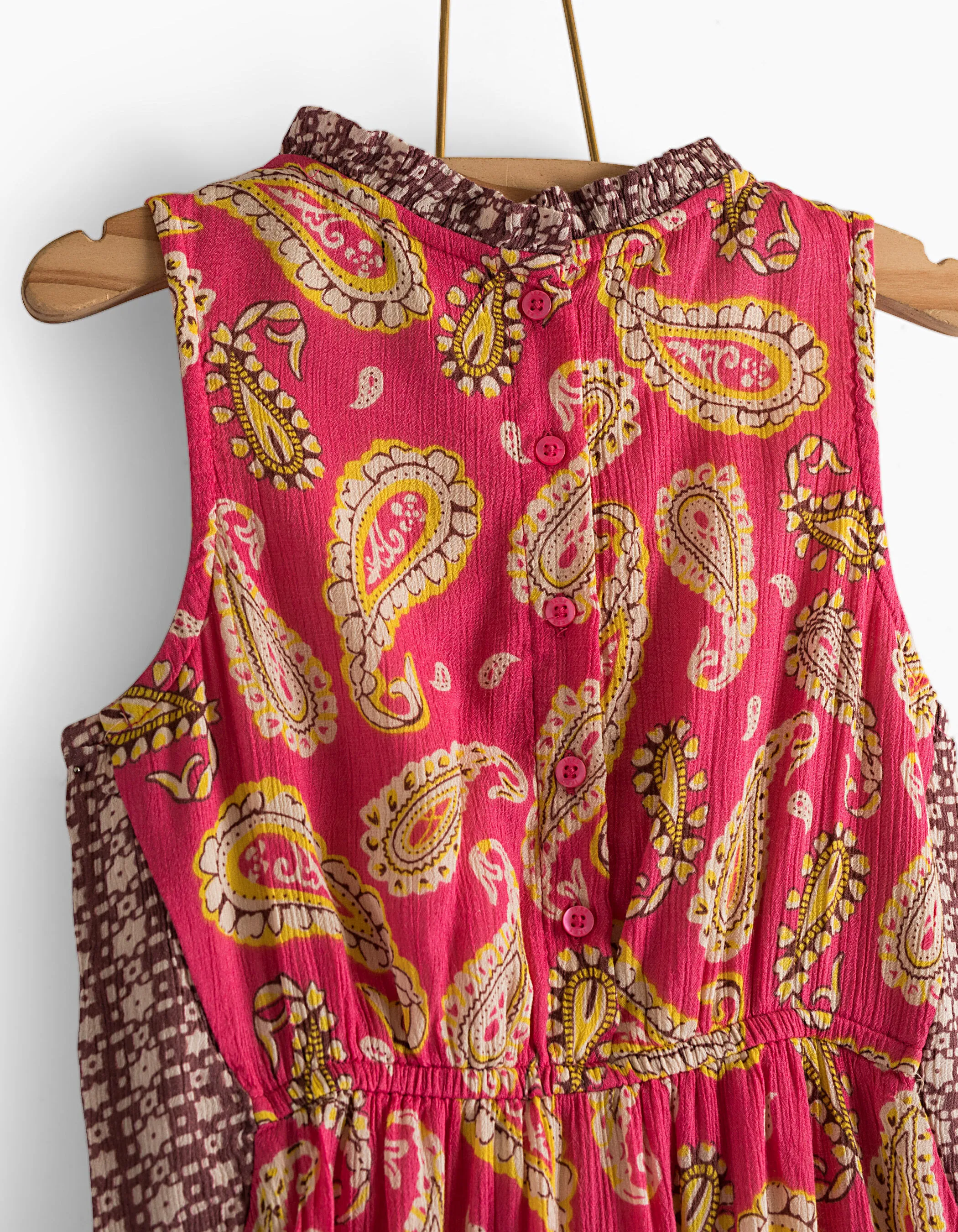 Pink cashmere printed long dress for girls.