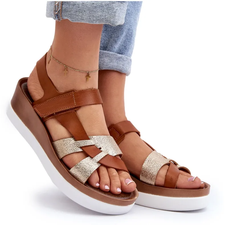 Platform Brown Leather Sandals for Women Zazoo 40397