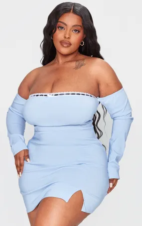 Plus Robe moulante bleu ciel à corset col bardot