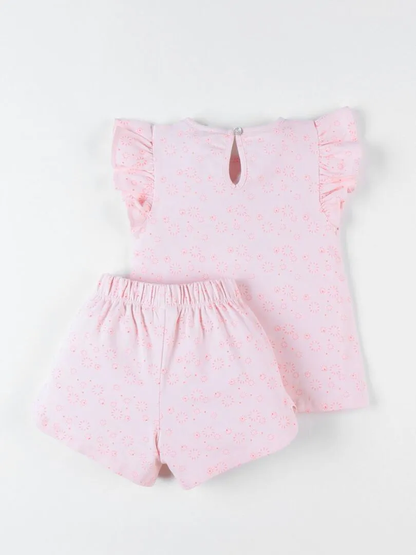 Pyjama 2 pièces à imprimé pailleté en jersey, clair Noukie's - Rose