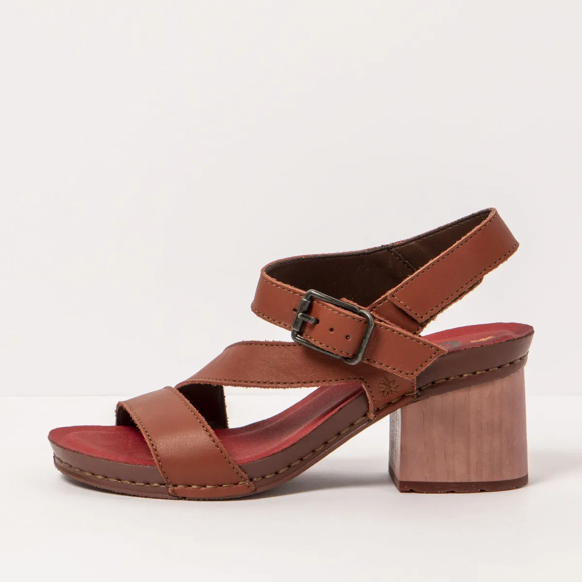 Red Leather Multi-Strap Heeled Sandals