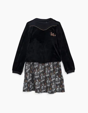 Black cashmere print 2 in 1 robe with girl sweatshirt