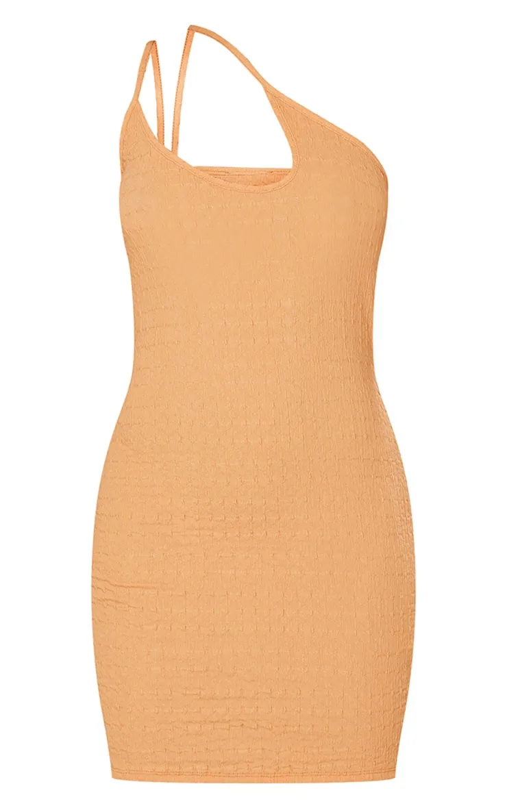 Orange textured fitted asymmetric dress with straps