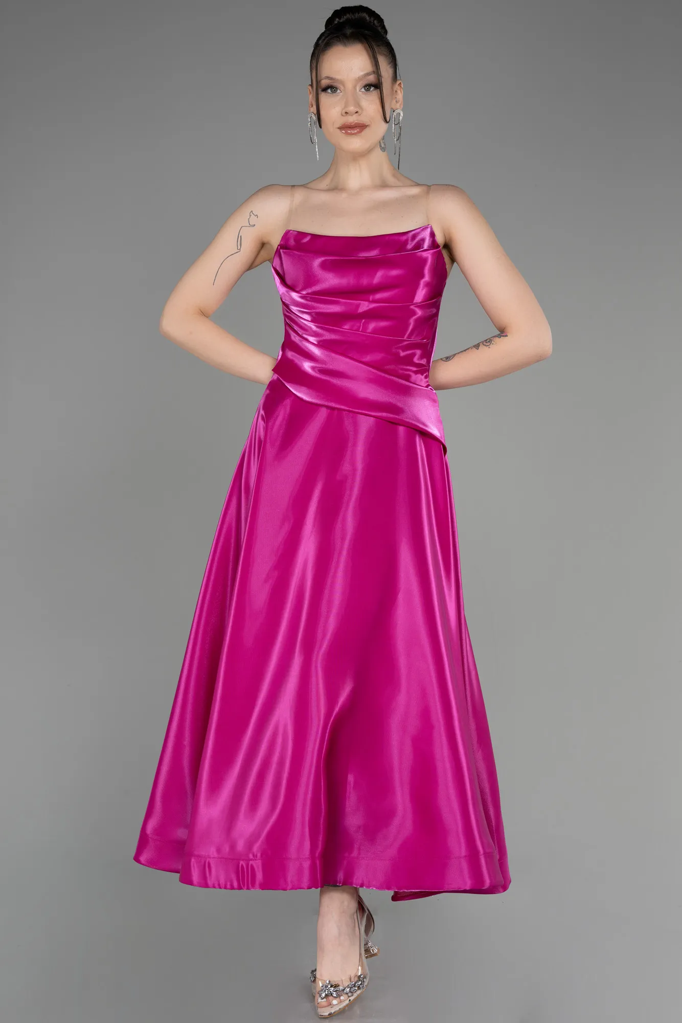 Robe De Cérémonie Satin Midi Noir ABK2018