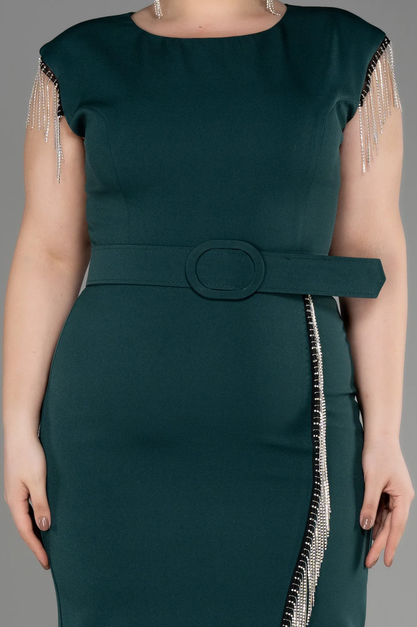 Emerald Green Plus Size Midi Party Dress ABK2023