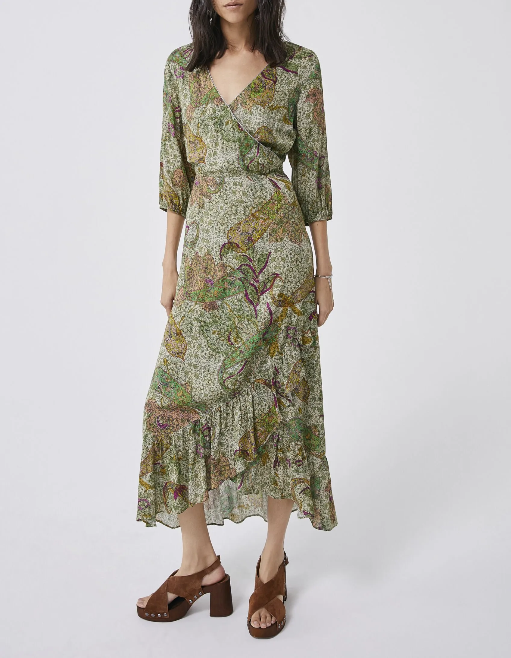 Cream Asymmetrical Cashmere Print Maxi Dress for Women