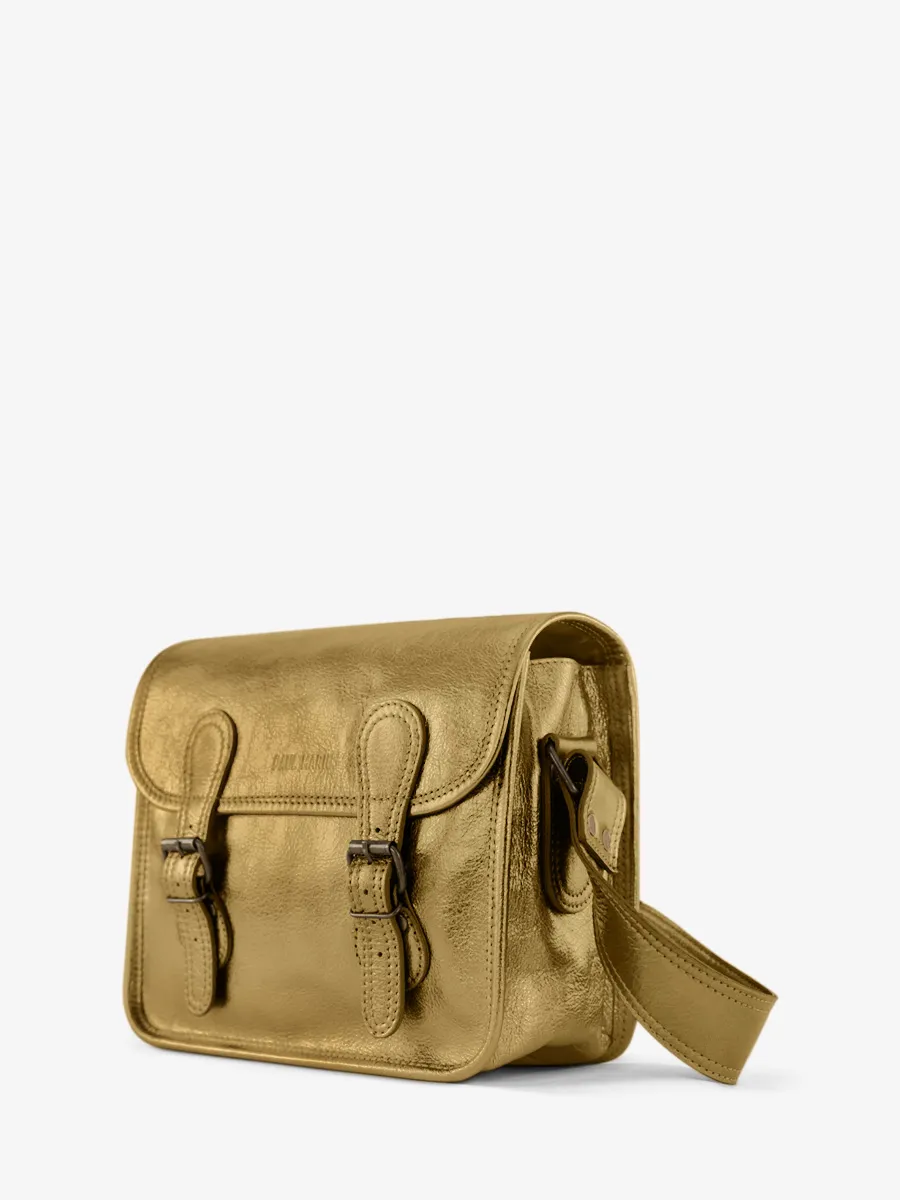 Women's Golden Leather Crossbody Bag LaSacoche S - Bronze
