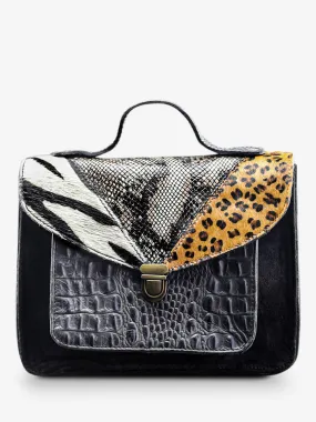 Black Leather Crossbody Bag Woman Mademoiselle George Chimère - Black