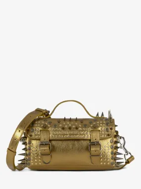 Black Edition Women's Bronze Leather Shoulder Bag with Studs by L'Artisane - Bronze.