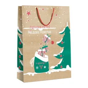 Sac luxe Noël - décor ELIOT GIANT poignées cordelières - 50+18x70 cm x30 pcs