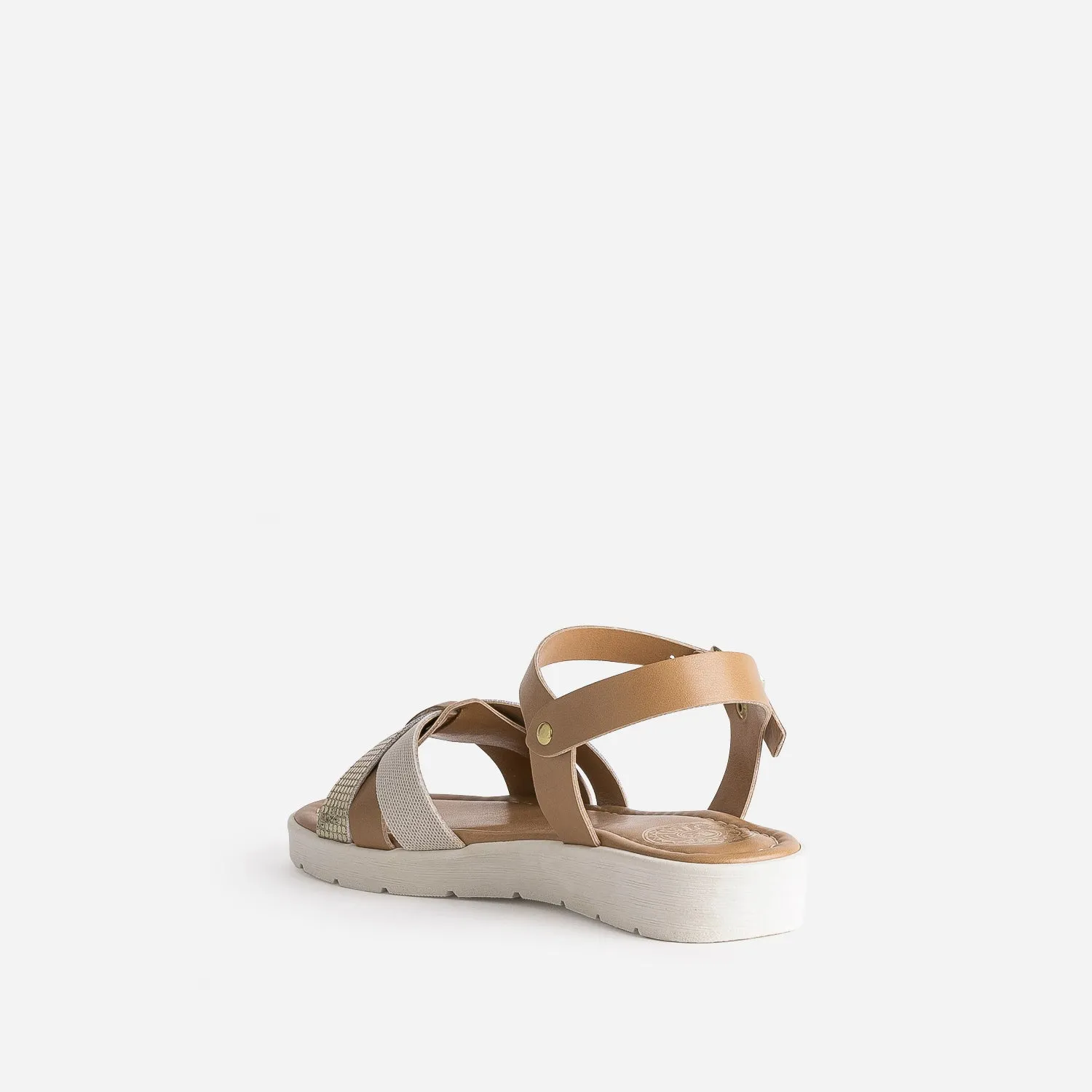 cute kids camel and gold wedge sandals in leather - ERAM