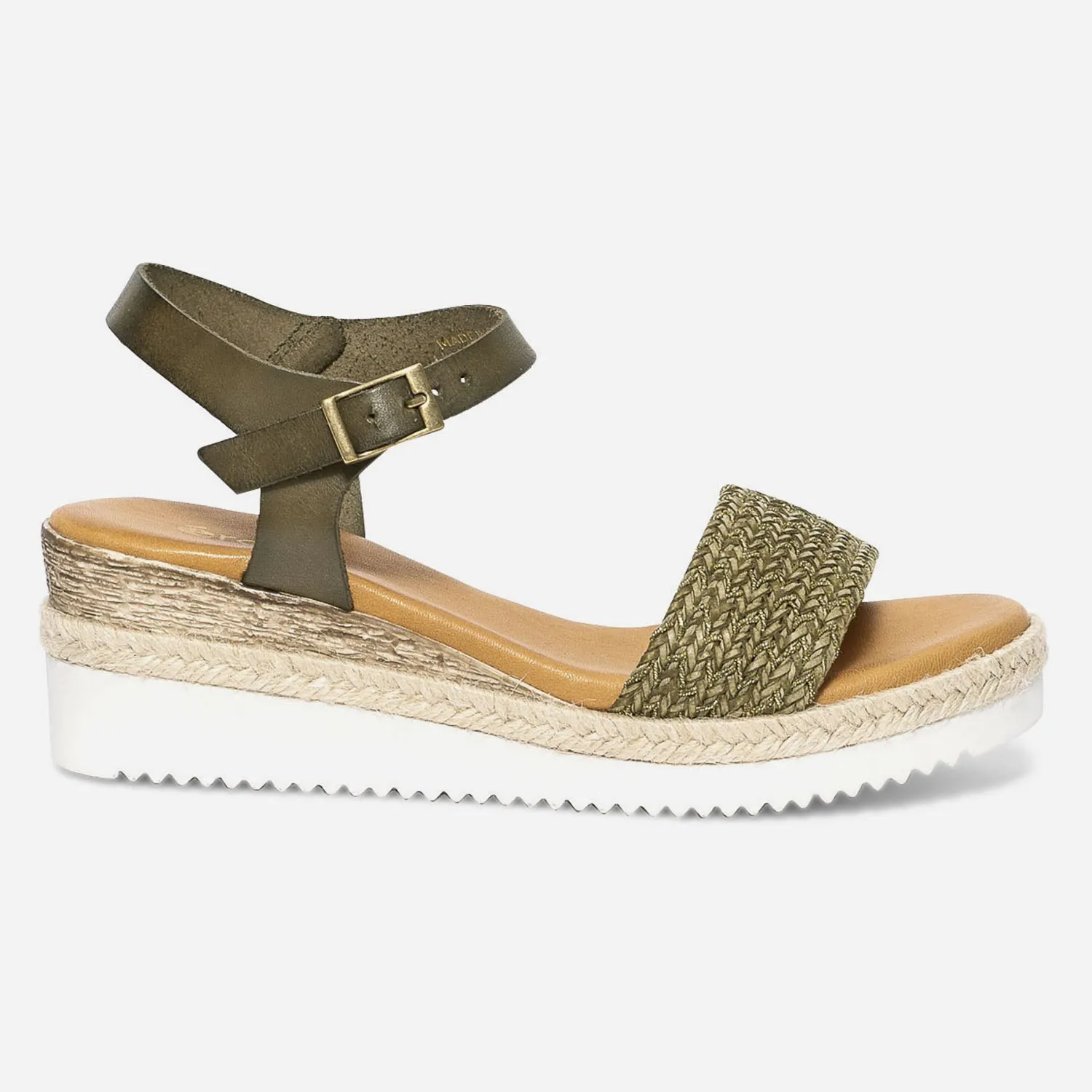 Sandale kaki en cuir avec bride tressée - Sandales Femme | ERAM