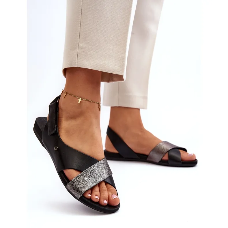 Sandales cuir velcro noir