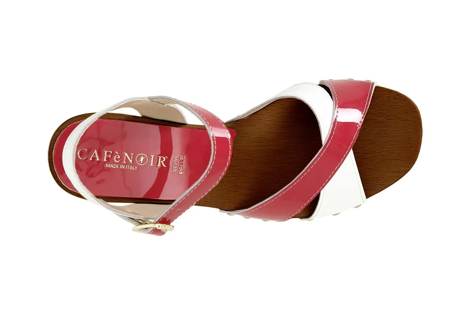 Bicolor Patent Leather Sandals with Hourglass Heel Fuchsia/White - CafèNoir